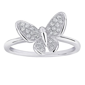 ZooLightful™ 14k Yellow Gold Pave Set Butterfly on Plain Shank Ring Diamond 0.15 Ctw