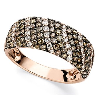 Cinnamon Dulce™ 14K Rose Gold Wide Alternating Cognac & White Diagonal Rows Pave Set Diamond & Cognac 1.20 Ctw