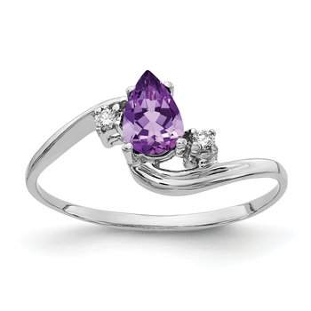 14k White Gold 6x4mm Pear Amethyst AAA Diamond ring