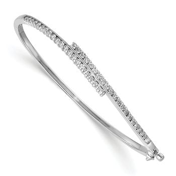 14k White Gold Complete 1 carat AA Diamond Hinged Oval Bangle Bracelet