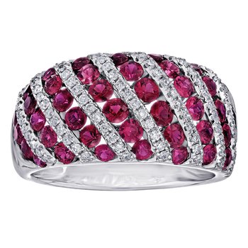 Majestic Gems™ 14k White Gold Diagonal Rows Channel Set Color with Diamond Rows Between Ruby & Diamond 2.08 Ctw