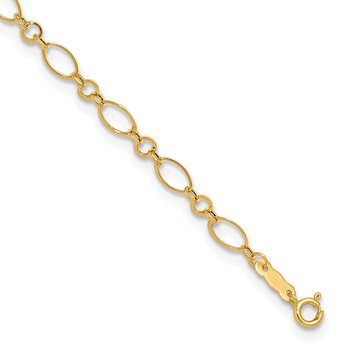 14k Fancy Figaro Link 9 inch Plus 1 inch Extender - Total 10 inch Anklet