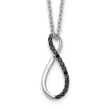 14k White Gold 1/15 carat Black Diamond Infinity Pendant 18 inch Necklace