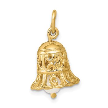 14k 3D Wedding Bell w/ Fresh Water Cultured Pearl Charm