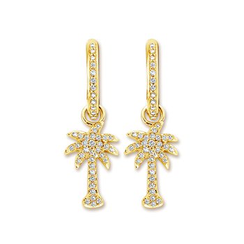 OCEANITY ™ 14k Yellow Gold Earrings Diamond Set Hoops with Pave Set Palm Tree Charms Diamond 0.50 Ctw
