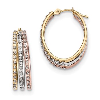 14k Tri-Color Diamond Fascination Three Oval Hoop Earrings