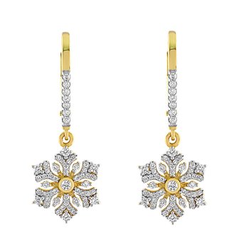 Diamond Frost™ 14k Yellow Gold Pave & Prong Set Snowflake Drops on Lever-Backs Earrings Diamond 0.34 Ctw