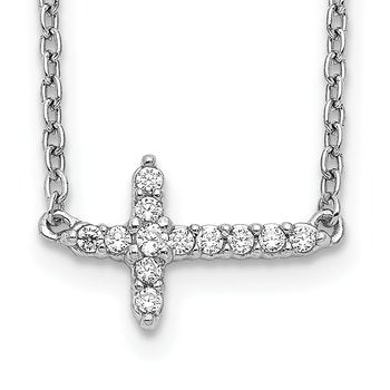 14k White Gold 1/10 carat Diamond Sideways Cross 18 inch Necklace