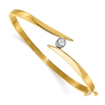 14k Two-tone Complete 1/4 carat AAA Diamond Hinged Oval Bangle Bracelet