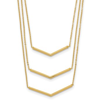 14k Polished Chevron Bar 3-Strand Bib 16 inch Necklace Plus 2 inch Extender