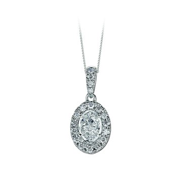 Compozit™ 14K White Gold Oval Shape Halo Diamond Set Bail Pendant Diamond 0.50 Ctw Cutting Edge Technology