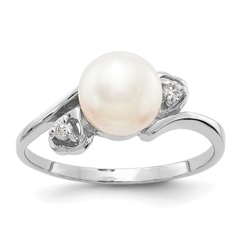 14k White Gold 7mm FW Cultured Pearl AAA Diamond ring