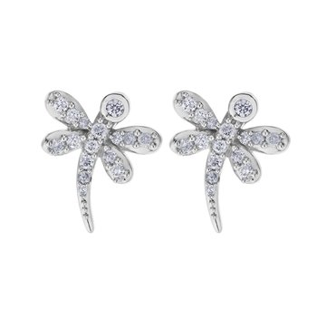 ZooLightful™ 10k White Gold Dragonfly with Bezel Set Head Earrings Diamond 0.20 Ctw