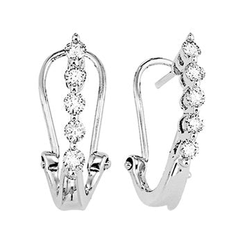 14K White Gold Earrings Prong Set ""J"" Hoops Diamond 1.00 Ctw