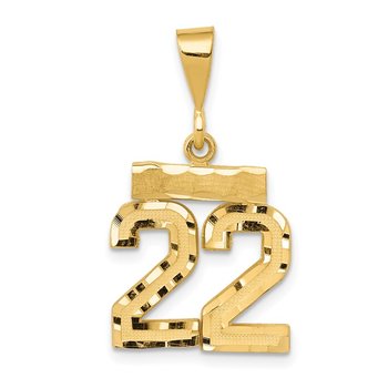 14k Small Brushed Diamond-cut Number 22 Charm
