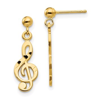 14k Polished & Diamond-Cut Treble Clef Dangle Post Earrings