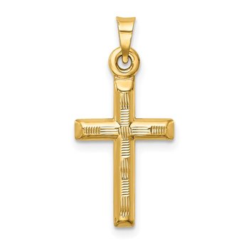 14k Hollow Diamond-cut Cross Pendant