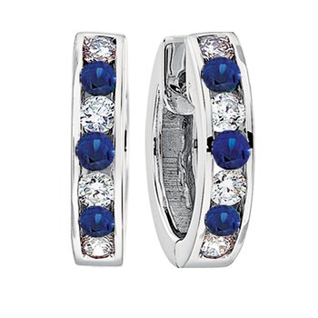 Majestic Gems™ 14k White Gold Channel Set Hoops Blue Sapphire & Diamond 0.57 Ctw