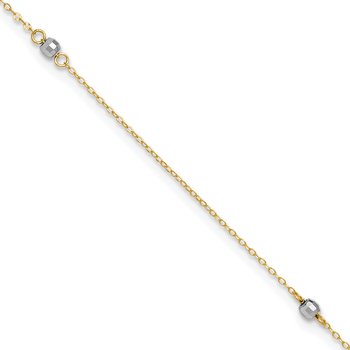14k Two-tone Mirror Beads 3-Station 9 inch Plus 1 inch Extender - Total 10 inch Anklet