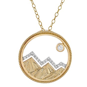 Diamond Peak™ 14K Yellow Gold Pendant Cutout with Twisted Wire Circle Pave Mountain Peaks Bezel Set Diamond Diamond 0.11 Ctw