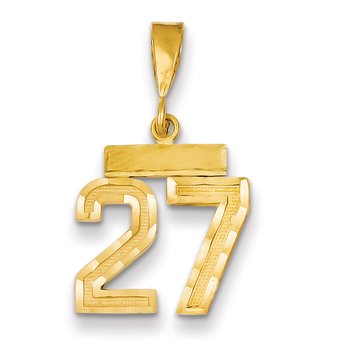 14k Small Brushed Diamond-cut Number 27 Charm