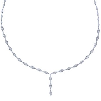 14K White Gold Necklace 'Y' Interconnected Marquise Shape Diamond 1.50 Ctw