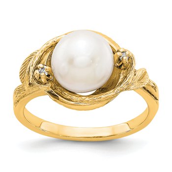 14k 7.5mm FW Cultured Pearl A Diamond ring