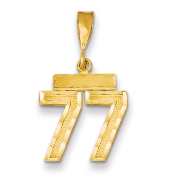 14k Small Brushed Diamond-cut Number 77 Charm