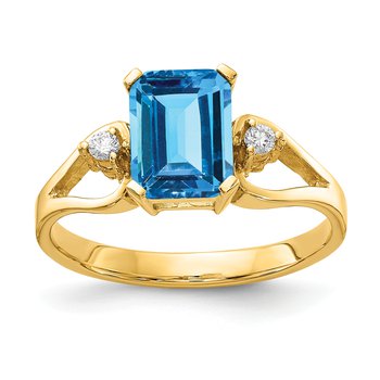 14k 8x6mm Emerald Cut Blue Topaz VS Diamond ring