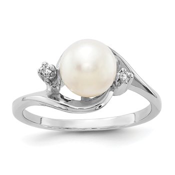 14k White Gold 7mm FW Cultured Pearl AAA Diamond ring