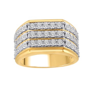 Shefian™ 10K Yellow Gold Ring Men's 3 Rows Illusion Set Diamonds Diamond 0.75 Ctw