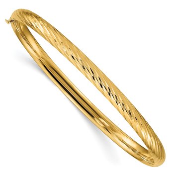 14k 3/16 Polished Textured 4.75mm Hinged Oval Bangle Bracelet