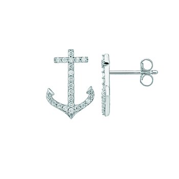 BluSea™ 14k Yellow Gold Earrings Classic Ships Anchor Pave Set Studs Diamond 0.25 Ctw