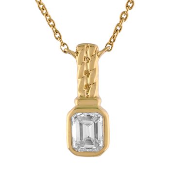 Textura™ 14K Yellow Gold Bezel Set Emerald Cut Textured Bail Diamond 0.30 Ctw
