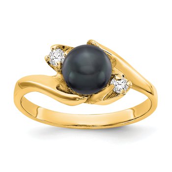 14k 6mm Black FW Cultured Pearl AA Diamond ring