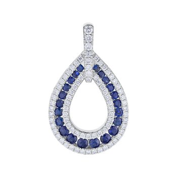 Majestic Gems™ 14k White Gold Cutout Pear-Shape Channel Sapphire with Halo Set Bail Blue Sapphire & Diamond 1.655 Ctw