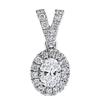 14K White Gold Oval Halo Diamond Pave Set Bail Pendant Diamond 0.32 Ctw