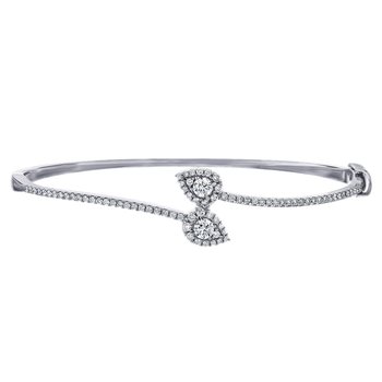 14K White Gold Open Ended Bypass with Pear-Shape Clusters Bangle Diamond 1.00 Ctw
