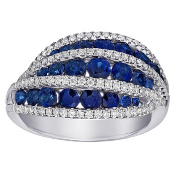Majestic Gems™ 14k White Gold 3 Diagonal Channel Set Color Stone Rows with Diamonds Blue Sapphire & Diamond 1.86 Ctw