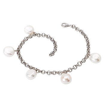SILVER DANGLE PEARL BRACELET 7- 8 ADJUSTABLE. 9.5-11MM PRL