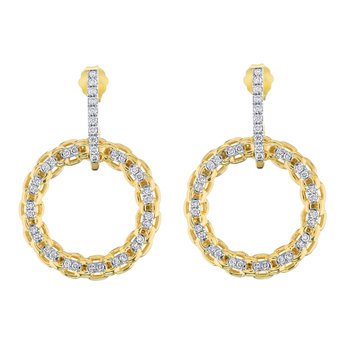 14K Yellow Gold Diamond Set Bar with Mesh Circle Drops Diamond Earrings 0.50 Ctw
