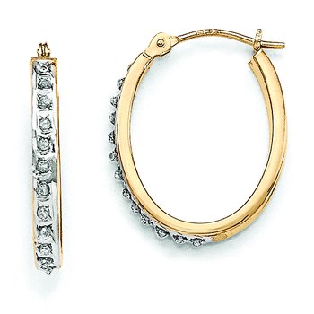 14k Diamond Fascination Oval Hinged Hoop Earrings
