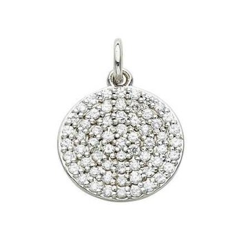 14K White Gold Pendant Pave Set Round Disc Diamond 0.60 Ctw