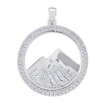 Diamond Peak™ 14K White Gold Pendant Round Diamond Set Frame with Pave & Polished Mountains Diamond 0.50 Ctw