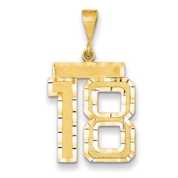 14k Large Brushed Diamond-cut Number 18 Charm