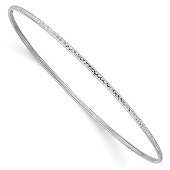 14k White Gold Polished Diamond-Cut 1.50mm Slip-on Round Bangle Bracelet