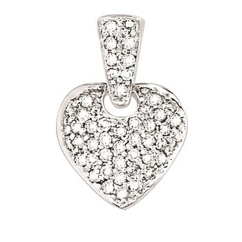 14k White Gold Pave Set Heart with Diamond Set Bail Pendant 0.25 Ctw