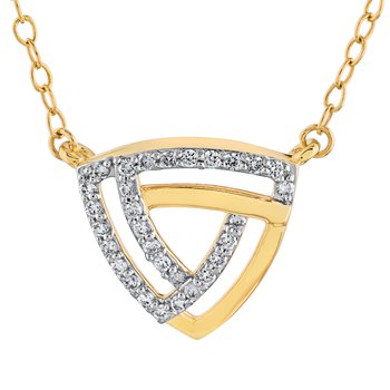 14K Yellow Gold Upside Down Triangle Intertwined Necklace Diamond 0.15 Ctw
