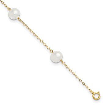 14k 7-8mm White Near-Round Freshwater Cultured Pearl 5-Station 9 inch Anklet