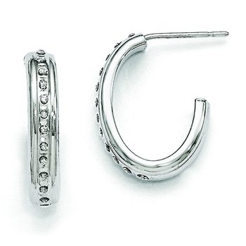 14k White Gold Diamond Fascination Post J Hoop Earrings